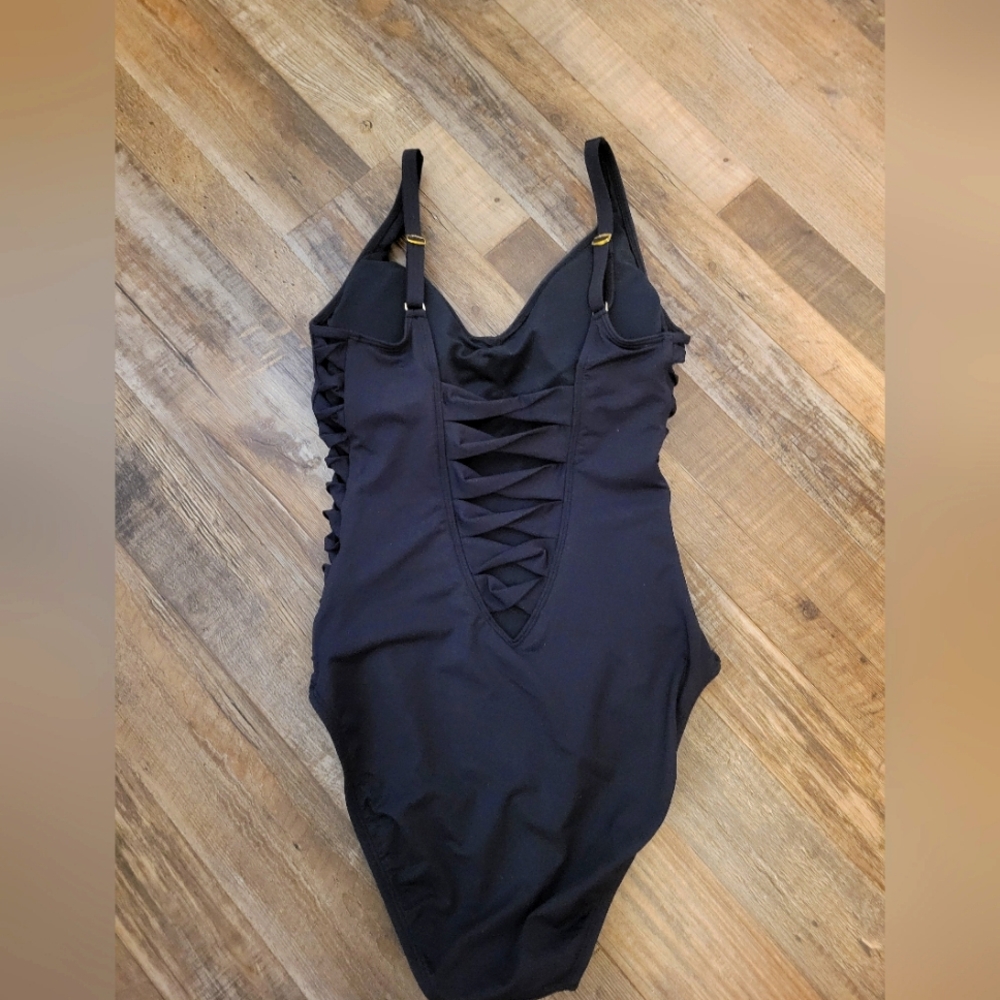 Bleu Rod Beattie Black Swimsuit with Strap Detail